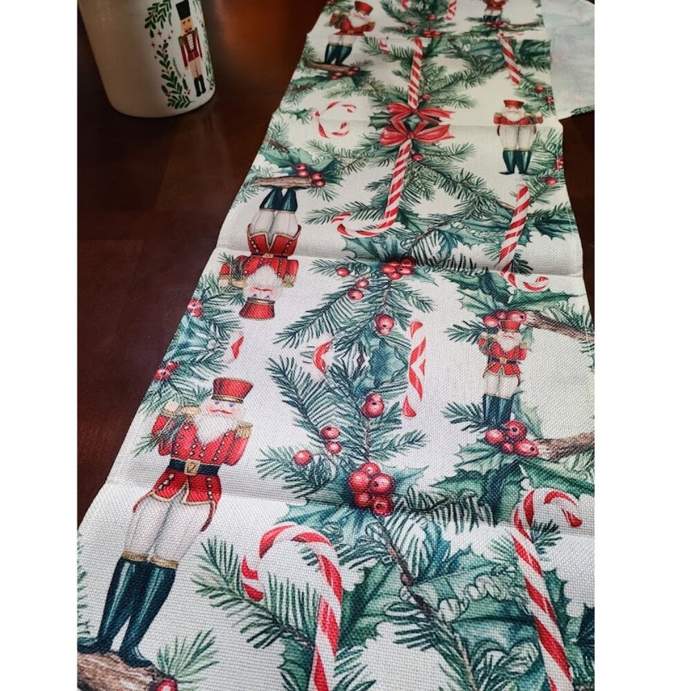 Red Nutcracker Table Runner Christmas Decor Holiday Soldier Decorative Cloth 72"